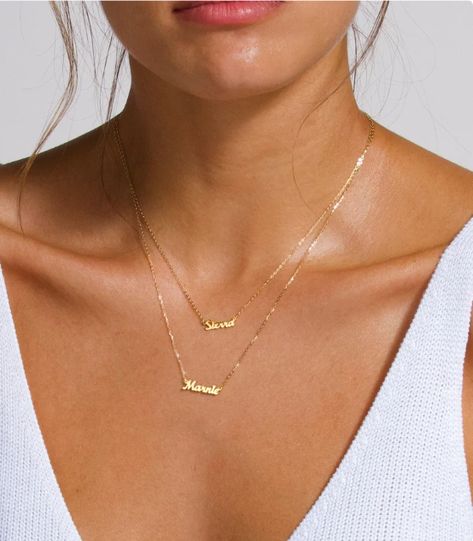 Layered Name Necklaces Gold, Solid Gold Name Necklace, Small Name Necklace, 2 Name Necklace, Layered Name Necklace, Dainty Name Necklace, Custom Name Necklace Gold, Name Necklace Layered, Dainty Gold Name Necklace