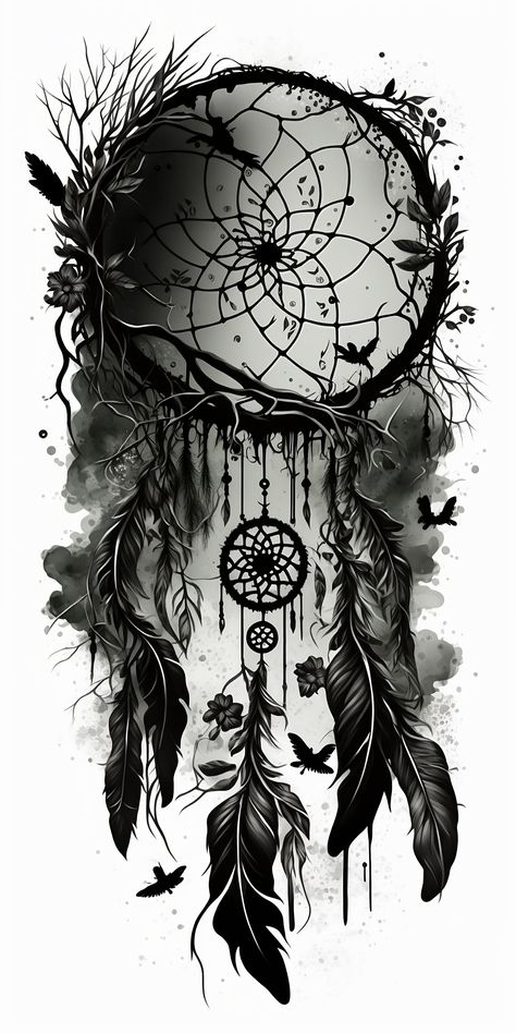 Crow Dream Catcher Tattoo, Solid Tattoo Cover Up, Dream Catcher Tattoo On Thigh, Low Back Tattoo Women, Dreamcatcher Tattoo Back, Dreamcatcher Tattoo Design, Wolf Dreamcatcher Tattoo, Tattoo On Thigh, Tattoo Design For Women