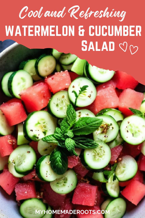 Whether you're looking for an easy summer salad recipe, pool party food, or 4th of July recipes, this cool and refreshing Watermelon Cucumber Salad is just what you need. With juicy sweet watermelon and criunchy cucumber in a tart, minty vinaigrette, it's the perfect summertime fare. Health 4th Of July Food, Sides For Pool Party, Watermelon And Cucumber Salad, 4th Of July Healthy Food, Spicy Watermelon Salad, Pool Party Lunch Ideas, Summer Birthday Food Ideas, Summer Lunch Ideas For Guests, Healthy 4th Of July Food