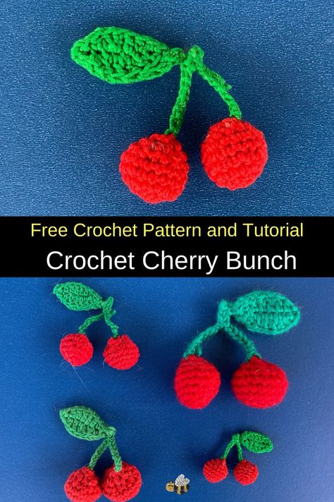 Crochet Strawberry Applique Pattern Free, Cherry Granny Square Pattern, Crochet Cherry Pattern, Small Crochet Applique Patterns Free, Crochet Applique Patterns Free Simple, Cherry Crochet Pattern, Crochet Application, Fruit Applique, Flat Crochet