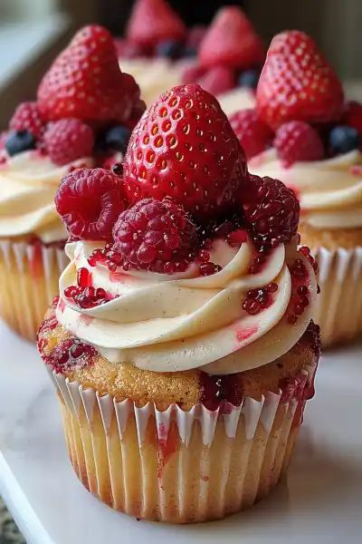 Fruit Birthday Cupcakes, Strawberry Cheesecake Cupcakes Recipe, Strawberry Cupcake Cake, Gourmet Cupcake Ideas, Strawberry Cupcake Ideas, Boxed Cupcake Recipes, White Chocolate Strawberry Cupcakes, Cupcake Recipes With Filling, Cupcake Flavor Combinations