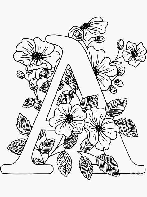 "A - Monogram Floral Botanical" Sticker for Sale by leoshe | Redbubble Letter A Coloring Pages, Rainbow Canvas, Floral Alphabet, Fancy Letters, Book Letters, Alphabet Coloring Pages, Alphabet Coloring, Printable Letters, 자수 디자인