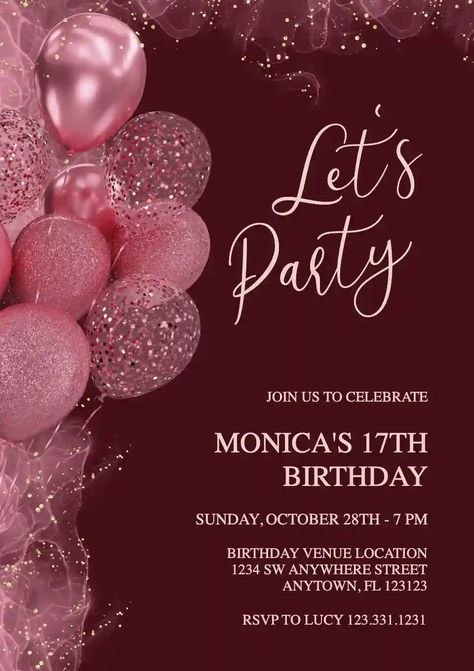 Bday Invitation Card, 21st Invitations, Online Birthday Invitations, Teen Birthday Invitations, Make Birthday Invitations, Birthday Dinner Invitation, Virtual Invitations, Surprise Party Invitations, Birthday Invitation Card Template