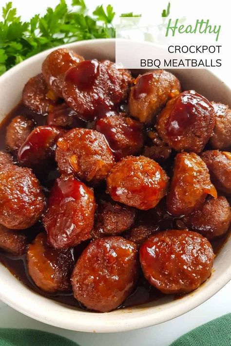 These easy crockpot BBQ meatballs are really easy to make in your slow cooker using frozen meatballs, BBQ sauce and honey! The juicy meatballs are dairy free, and can be made gluten free, egg free and nut free if using appropriate meatballs. Only 4 ingredients are needed for this simple entree, snack or appetizer. Healthy Crock Pot Meatballs, Gluten Free Sauce For Meatballs, Meatballs In Bbq Sauce Crock Pot, Gluten Free Meatballs Crockpot, Healthy Meatballs Crockpot, Healthy Bbq Meatballs, Frozen Bbq Meatballs Crockpot, Crockpot Bbq Meatballs Frozen, Sauce For Frozen Meatballs