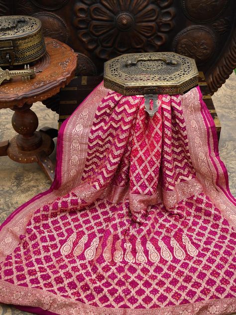 Godh Bharai Outfit Indian, Khaddi Georgette Banarasi Saree, Saree With Price, Georgette Banarasi Saree, Sabyasachi Bridal, Indian Sari Dress, Khadi Saree, Royal Blue Blouse, Wedding Saree Collection