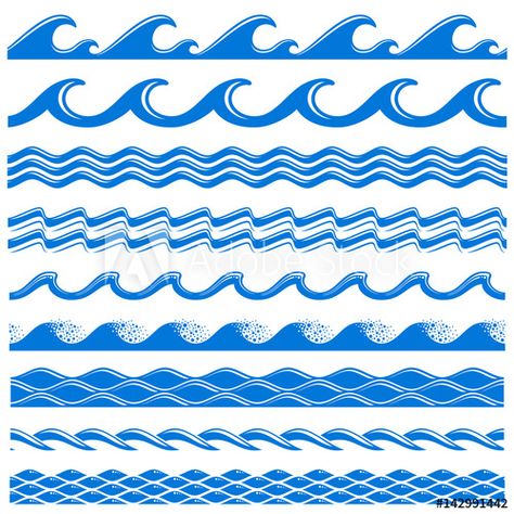 Wave Clipart, Drawing Borders, Wave Stencil, Wave Drawing, Art Wave, Beach Quilt, Sea Illustration, Wave Illustration, Waves Vector