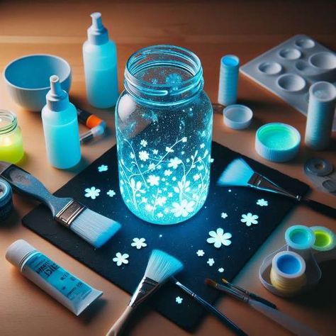 How to Make Glow-in-the-Dark Jars Fairy Glow Jars, Paint Mason Jars, Mason Jar Fairy Lights, Mason Jar Night Light, Fairy Lights In A Jar, Glow Crafts, Galaxy Jar, Glow Jars, Haircut Short Hair