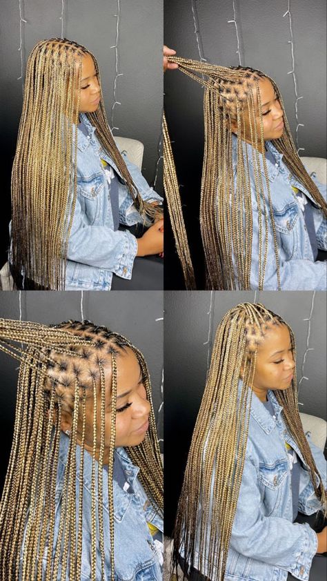 Smedium Knotless Blonde Braids, Protective Hairstyles Braids Blonde, Blond Knotless Braids With Curly Ends, Dark Blonde Knotless Braids, Blonde Highlights Braids Black Women, All Blonde Knotless Braids, Small Box Braids Blonde, 27 Knotless Braids Color, Mixed Blonde Knotless Braids