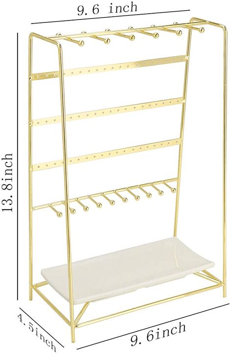 Jewelry Organizer Display, Necklace And Earring Organizer, White And Gold Closet Room, Hoop Earring Organizer, College Jewelry Organizer, Jewelry Organizer Earrings, Aesthetic Jewelry Holder, Jewelry Organizer Aesthetic, Gold Jewelry Organizer