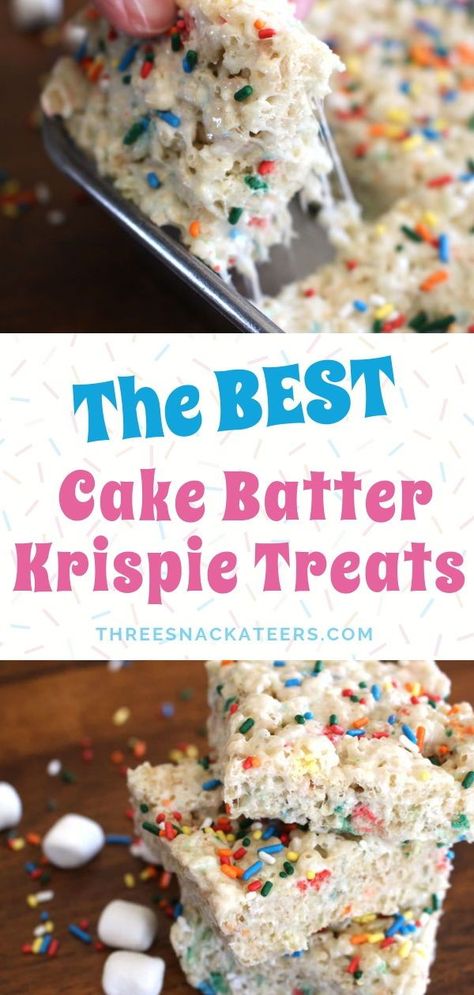 These delicious Funfetti Cake Batter Rice Krispie Treats are packed with colorful sprinkles making them perfect for a kid's birthday or party treat! You'll love this fun and easy recipe made with butter, marshmallows and a few other simple ingredients.  # Birthday Cake Sprinkles, Rice Krispie Cakes, Dessert Halloween, Krispie Treats Recipe, Rice Recipes For Dinner, Dessert Simple, Cereal Treats, Funfetti Cake, Rice Crispy Treats