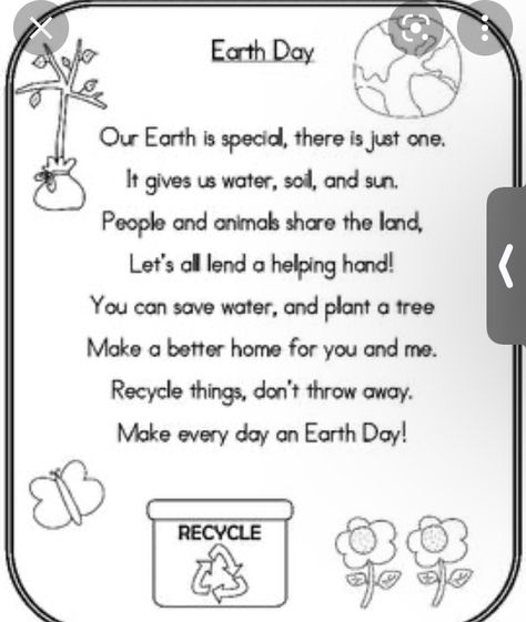 Fun# Poem On Earth Day In English, Poem On Environment, Inspirational Poems For Kids, Recycling Lessons, English Poems For Kids, World Earth Day, Silly Songs, School Images, English Phonics