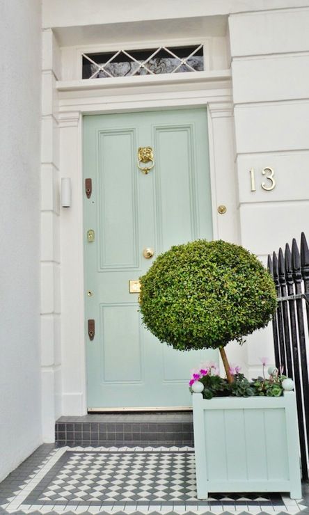 Seafoam green door with lion head knocker Aqua Front Doors, Green Front Doors, Blue Front Door, Wallpaper Paint, Front Door Colors, Hus Inspiration, Blue Door, Door Color, Beautiful Doors