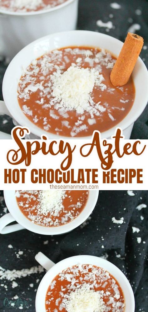 This Aztec Hot Chocolate recipe made with instant coffee is rich and flavorful with a slight kick of chipotle chile pepper. A delightful Mexican inspired beverage that will warm your soul, perfect for chilly nights! via @petroneagu Aztec Hot Chocolate, Fall Drink Recipes, Fall Drink, Hot Cocoa Recipe, Hot Chocolate Recipe, Bake Goods, Friends Food, Mexican Hot Chocolate, Chocolate Powder