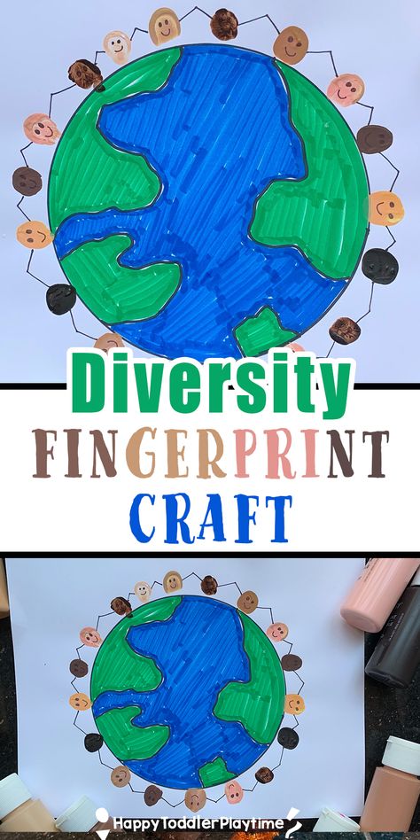 Diversity Fingerprint MLK Jr. Craft w/ free Printable - HAPPY TODDLER PLAYTIME Juneteenth Toddler Crafts, Preschool Multicultural Crafts, Mlk Jr Activities For Preschool, Free Mlk Printables, Mlk Crafts For Kids Kindergarten, Preschool Diversity Theme, Juneteenth Crafts For Infants, Mlk Jr Crafts For Kids, Juneteenth For Preschool