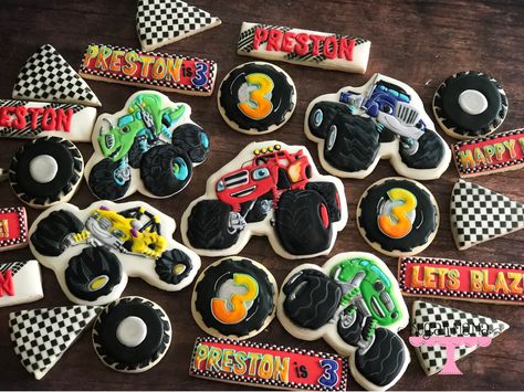 Blaze and the monster machines. Blaze cookies. Blaze birthday. Decorated cookies Blaze Cookies Decorated, Blaze And The Monster Machines Cookies, Blaze Cookies, Birthday Decorated Cookies, Monster Truck Cookies, Blaze Birthday Party, Blaze Party, Blaze The Monster Machine, Blaze And The Monster Machines Party