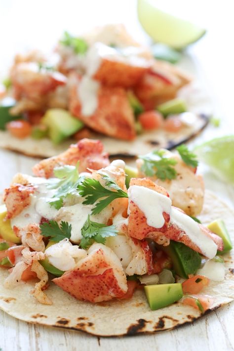 Union Cantina Lobster Tacos Poblano Crema, Lobster Tacos, Lobster Meat, Lobster Recipes, Shrimp Tacos, Skinny Taste Recipes, Old Bay, Seafood Dinner, Taco Tuesday