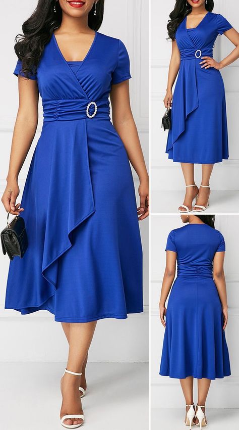 ELEGANTES VESTIDOS DE SATÉN A LA MODA PARA FIESTAS Y OCASIONES ESPECIALES Royal Blue Dress Outfit, Blue Dress Outfit, Blue Dress Outfits, Blue Dress Short, Dresses Beautiful, Fashion Dresses Online, Classy Dress Outfits, Dresses Outfits, Blue Dress Casual