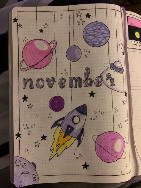 Space Aesthetic Journal, Planet Drawing, Whimsical Art Journal, Emoji Drawings, Front Page Design, Bond Paper Design, Bullet Journal Cover Ideas, Space Drawings, Spiderman Art Sketch