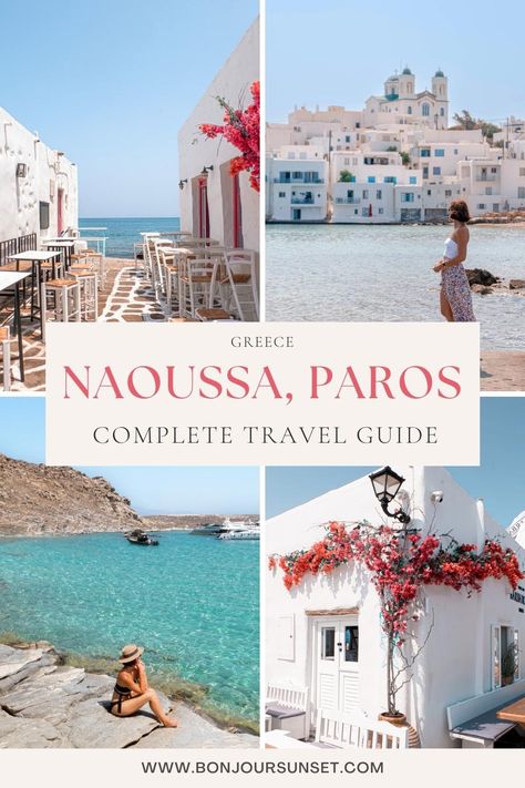 The complete travel guide to the chic harbor village of Naoussa, Paros. Read on to discover the best things to do, the most delicious restaurants, and stunning hotels to stay at! #naoussa #Paros #Greece #Travelguide Naousa Paros Greece, Paros Greece Restaurants, Paros Greece Itinerary, Greece Babymoon, Paros Greece Aesthetic, Naoussa Greece, Lefkes Paros, Paros Naoussa, Naoussa Paros