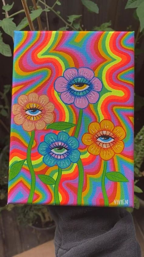 Easy Cool Paintings Ideas, Cool Paintings Ideas, Arte Hippy, Trippy Drawings, Paintings Ideas, Psychadelic Art, Trippy Painting, Posca Art, Hippie Painting