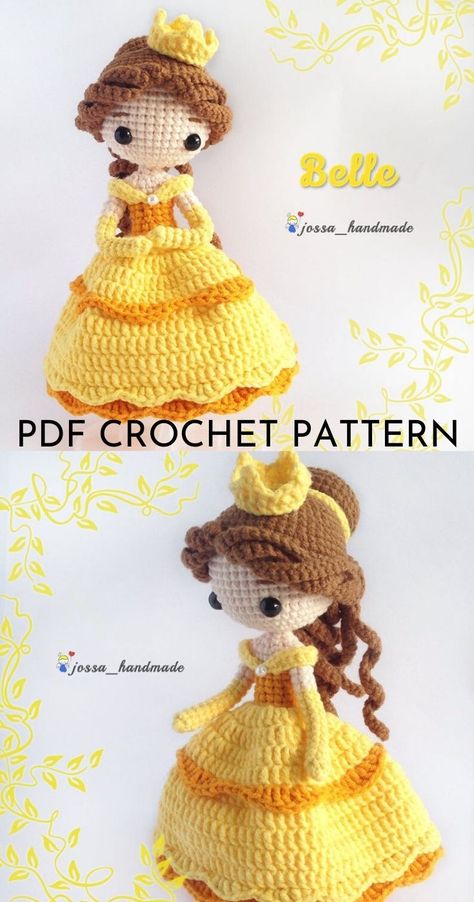 Beauty and the Beast Belle Amigurumi Crochet Doll pattern. Lovely princess Belle crochet pattern to make! #crochetpattern #amigurumipattern #amigurumidoll #crochetdollpattern #craftevangelist Amigurumi Ballerina, Pathway Decor, Doll Free Pattern, Amigurumi Minta, Crochet Easter, Crochet Disney, Prințese Disney, Crochet Dolls Free Patterns, Pola Amigurumi