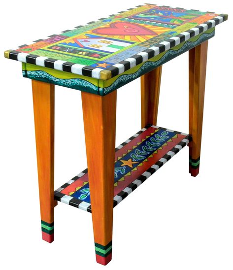 3ft Sofa Table D718459 | Sticks Handmade Painted Table Tops, Hand Painted Chairs, Whimsical Painted Furniture, Painted Stools, Sticks Furniture, Hand Painted Table, Whimsical Furniture, Painted Chair, Painted Drawers