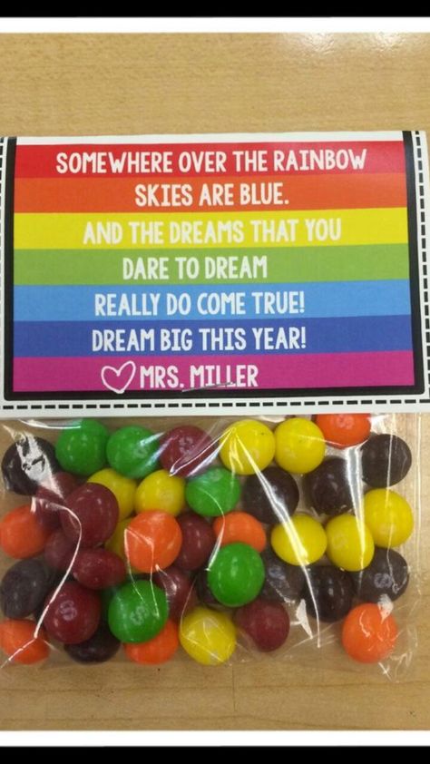 Start Of School Gifts For Students, Skittles Back To School Treat, Thanks For Popping In Open House, Skittles Gift Ideas, Student Treats, School Open House, Class Gifts, Rainbow Classroom, Back To School Night