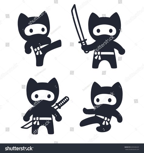 Cute cartoon ninja cat set. Adorable vector black and white drawings in simple modern Japanese style. #Ad , #AD, #set#Adorable#vector#cat Ninja Illustration Cute, Ninja Drawing, Cartoon Ninja, Fancy Handwriting, Cat Ninja, Japanese Cartoon Characters, Modern Japanese Style, Black And White Drawings, Cartoon Drawings Sketches