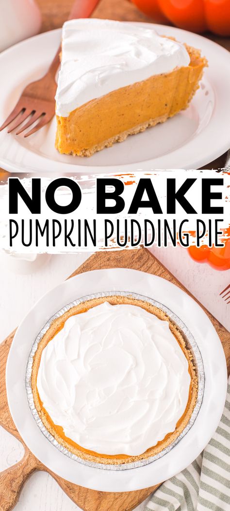 No Bake Pumpkin Pie with pudding makes enjoying holidays, or just eating pie, way too easy! This incredible, six-ingredient pie is bliss! #BreadBoozeBacon #nobake #pumpkinpie #pumpkinpuddingpie #pudding #pie #dessert #thanksgiving Pumpkin Pie With Pudding, Non Bake Pumpkin Pie, Pumpkin Pie With Pudding Recipe, No Bake Pumpkin Pies, Pumpkin Spice Jello Pudding Pie, Pumpkin No Bake Pie, Pumpkin Pudding Pie No Bake, No Bake Pumpkin Pie Filling, Pies Made With Instant Pudding