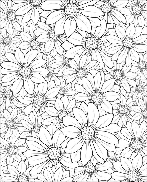 Flower Colouring Pages, Flower Pattern Illustration, Daisy Flower Pattern, Frangipani Flower, Flower Sketch, Pattern Coloring Pages, Detailed Coloring Pages, Mermaid Coloring Pages, Mandala Coloring Books