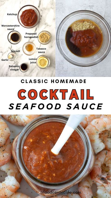 This easy homemade cocktail sauce takes just 5 minutes! Pair it up with chilled shrimp for a classic shrimp cocktail, a go-to appetizer for holidays and get-togethers. You'll never buy cocktail sauce or seafood sauce again. Shrimp Cocktail Recipe, Cheese Night, Shrimp Cocktail Sauce, Best Sauce Recipe, Homemade Cocktail Sauce, Cocktail Sauce Recipe, Dip Recipes Appetizers, Garlic Juice, Seafood Sauce