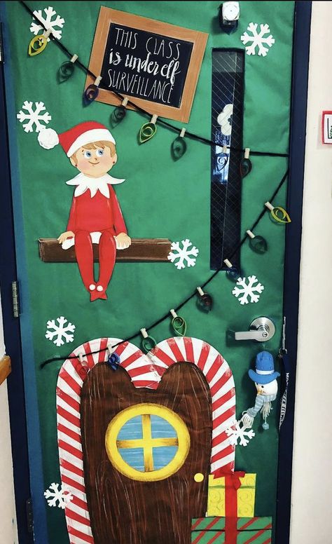 The Elf Door Decoration, Elf Surveillance Door Decoration, Elves Door Decorations Classroom, Elf On Shelf Door Decoration, Winning Christmas Door Decorations, Elf On The Shelf Classroom Door, Elf On The Shelf Door Decorating Contest, Elf Door Decorating Contest, Elf On The Shelf Door Ideas