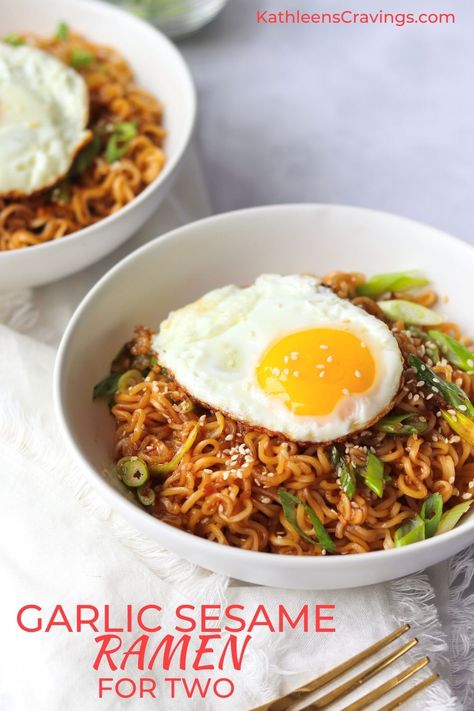 Garlic Sesame Ramen for Two upgrades ramen noodles with a simple sesame garlic sauce. Toss out that seasoning packet and grab some pantry staples to make this easy two serving recipe. Serve as is, top with an egg, or add some protein on the side. 2 Serving Dinner Recipes, Ramen Noodle And Egg Recipes, Savory Ramen Recipes, Ramen Noodle Recipes Easy College Students, Easy Ramen With Egg, Easy Ramen Upgrade, Add Egg To Ramen Noodles, Easy Simple Noodle Recipes, Ramen Noodle Egg Recipes