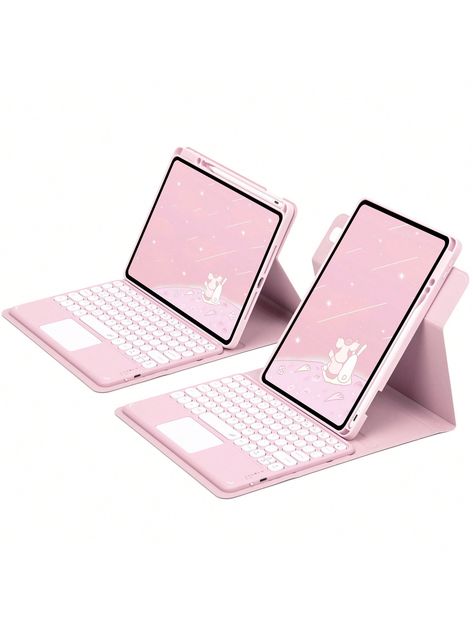 Pink  Collar  TPU  Keyboard With Touchpad Embellished   Computer & Office Pink Ipad Accessories, Apple Keyboard, Keyboard With Touchpad, Ipad Accessories, Pink Cases, Keyboard Case, Computer Office, Pink Collar, Pink Collars