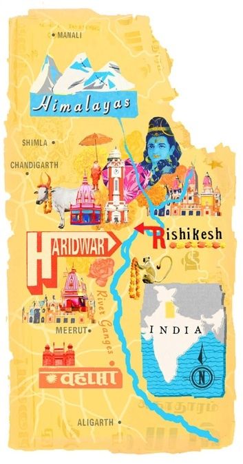 Rishikesh Illustration, Travel Map Illustration, Haridwar Rishikesh, Indian Poster, Cartoon Map, Indian Arts, Trivial Pursuit, Rishikesh India, Pictorial Maps