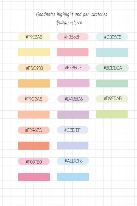 Google Cal Hex Codes, Good Notes Hex Codes Pastel, Highlighter Palette Goodnotes, Google Calender Colour Scheme Pastel, Google Calendar Color Scheme Pastel, Nature Color Palette Hex Codes, Good Notes Hex Codes Pen, Digital Planner Color Palette, Notion Color Palette