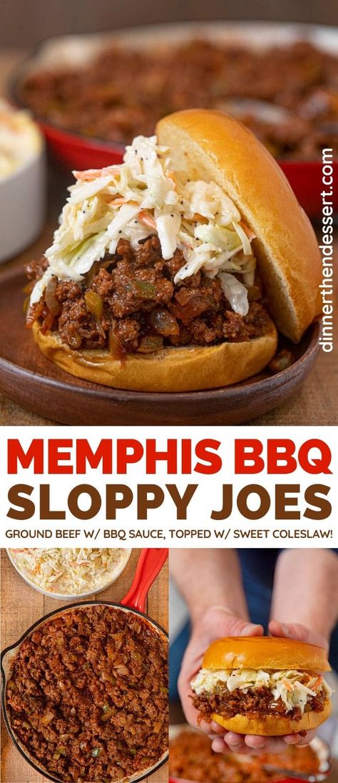 Memphis BBQ Sloppy Joes are finger licking good ground beef sandwiches with homemade BBQ Sauce! #sloppyjoes #memphisbbq #bbq #bbqsauce #dinner #easydinner #weeknightdinner #dinnerthendessert Dessert Crockpot, Sloppy Joes Dinner, Bbq Sloppy Joes, Sandwich Recipes Dinner, Homemade Sloppy Joe Recipe, Memphis Bbq, Loose Meat Sandwiches, Dinner Then Dessert, Bbq Sandwich