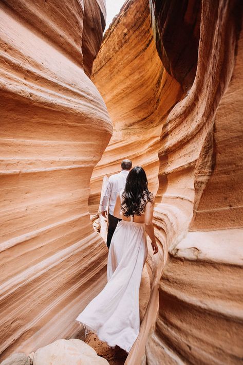 Eloping couple explore a technical canyon outside of Zion National Park. Zion National Park, Utah elopement photographer Zion National Park Photography, A Short Hike, Outdoor Elopement, Zion National Park Utah, National Park Elopement, Park Elopement, National Park Wedding, Utah National Parks, Arches National Park