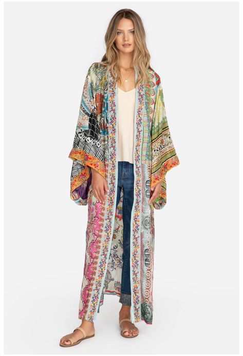 Buy LONG KIMONO | Johnny Was Easily Forgotten, Long Silk Kimono, Kimono Online, Single Wardrobe, Traditional Kimono, Velvet Clothes, Boho Chic Outfits, Kimono Sleeves, An Exercise