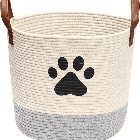 Dog toy basket storage - Perfect for organization for pets at its best! Perfect for holding dry dog treats, leashes, collars, toys, blankets, coats, grooming supplies and clutter.

Dog toy holder size: 13.5" DIA x13" H (34cm DIA x 33cm H) - you can easily store all your four leg friend's essentials.

Eco-friendly puppy toy storage bin: Made from cotton rope, non-toxic. The handles make it easy to transport or move when needed. Basket Blanket, Dog Storage, Dog Toy Box, Books Crafts, Room Organizer, Dog Toy Basket, Dog Toy Storage, Dog Room, Toy Storage Bins