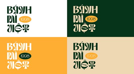 A mash up of four logos for Banh Mi Viet yellow green white and creme Vietnamese Restaurant Logo, Vietnamese Sandwich, Vietnamese Restaurant, Social Post, Banh Mi, Restaurant Branding, Logo Restaurant, Fresh Vegetables, A Restaurant