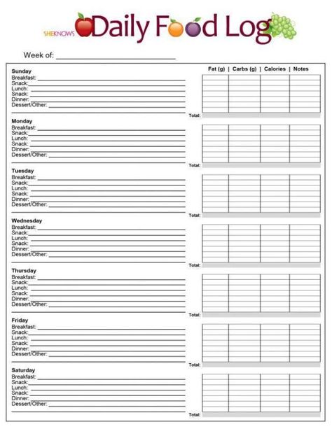 Daily Food Log Food Log Printable, Daily Food Log, Food Journal Printable, Food Journal Template, Fitness Journal Printable, Diet Journal, Food Diary Template, Diary Template, Nutrition Chart