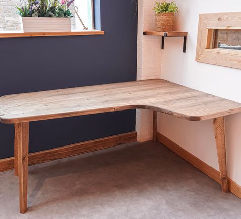 Reclaimed Scaffold Board Corner Desk Top (160cm x 110cm) | Office – The Scaff Shop Wavy Corner Desk, Corner Desk In Family Room, Corner Desk Small Space, Corner Desk In Bedroom, Corner Office Ideas, Desk Space In Bedroom, Rm Gym, Cubby House Interior, Corner Office Space