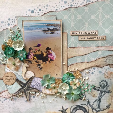 Beach Scrapbook Layouts, Wedding Scrapbooking Layouts, Cruise Scrapbook, Recipe Scrapbook, Sand And Sea, Vacation Scrapbook, Mixed Media Art Canvas, Scrap Ideas, Summer Scrapbook