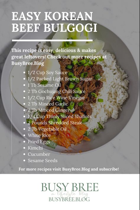 Korean beef bulgogi recipe, steak recipes Korean Barbecue Recipes, Best Korean Food Recipes, Bulgogi Bowl Recipe, Korean Bulgogi Recipe, Easy Beef Bulgogi, Bulgogi Pork, Korean Beef Bulgogi Recipe, Bulgogi Bibimbap, Easy Korean Beef