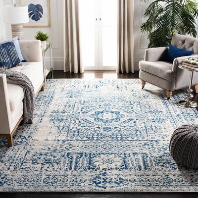 Willa Arlo Interiors Huma Blue/Ivory Area Rug Rug Size: Rectangle 8' x 10' Mod Decor, Eclectic Area Rug, Texture Seamless, Tapis Design, Bedroom Area Rug, Navy Area Rug, Ivory Rug, Vintage Area Rugs, Traditional Area Rugs