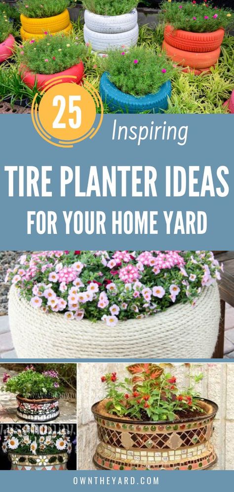 If you want to add some vibrant characters and color to your landscaping or outdoor living space, then these tire planter ideas are just what you need. By using old tires to decorate with you are keeping them out of the landfill, so you are helping keep our environment healthier. Tire Projects Garden Decorations, Tyre Garden Ideas, Recycled Tyres Garden, Old Tire Planters, Tyre Garden, Yard Hacks, Repurposed Tire, Painted Tires, Diy Planters Outdoor