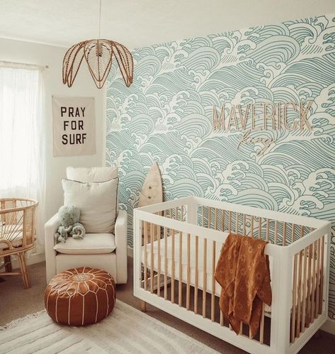 Project Nursery on Instagram: "When we polled our customers in stories asking what your favorite gendery neutral nursery themes are, many of you said Coastal or Surfer. 🌊 We love this look too!⁠ Head to stories to see more themes. ⁠ 📸: @jenanderson_photography⁠ ⁠ #projectnursery #nursery #nurseryfurniture #freeshipfurniture #nurserydecor #boynursery #surfernursery #coastaldecor #coastalnursery #babycrib #babyrocker" Ocean Baby Rooms, Surfer Nursery, Beach Theme Nursery, Surf Nursery, Nursery Themes Neutral, Coastal Nursery, Nursery Interior, Ocean Themed Nursery, Beach Nursery