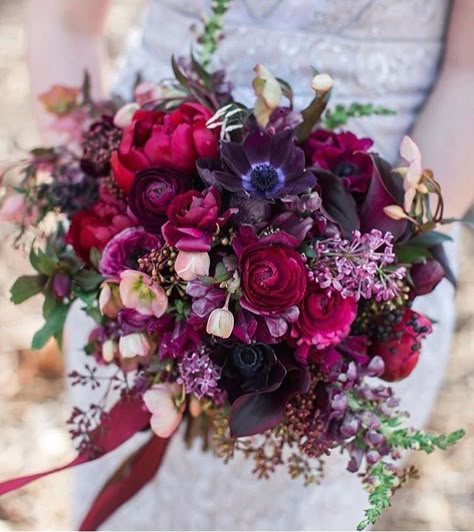 Anemone Wedding, Jewel Tone Wedding, Red Bouquet, Hand Bouquet, Red And Purple, Bouquet Of Flowers, Wedding Crown, Bride Bouquets, Bridal Flowers