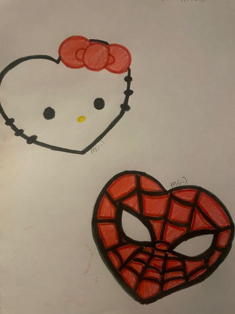 Cute Easy Sketches For Boyfriend, Drawings For Bf Ideas, Cute Drawings Spiderman, Things To Draw My Boyfriend, Cute Little Things To Draw For Your Boyfriend Easy, Spiderman Heart Drawing, Drawing Ideas For Boyfriend Easy, Drawing To Make For Your Boyfriend, Cute Things To Draw Hello Kitty